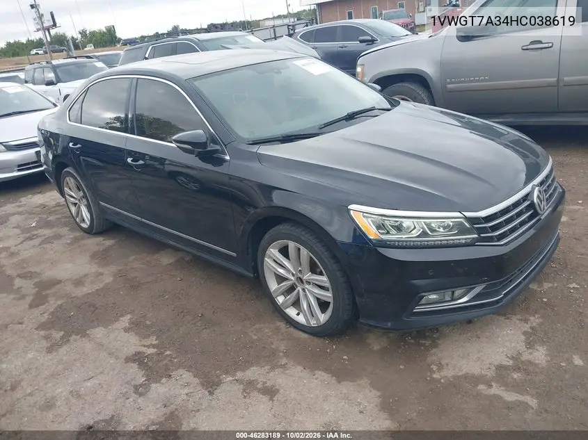 VOLKSWAGEN PASSAT 2017, VIN 1VWGT7A34HC038619