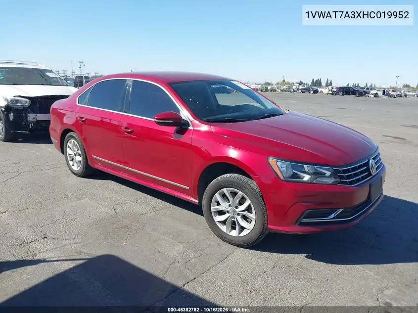 VOLKSWAGEN PASSAT 2017, VIN 1VWAT7A3XHC019952