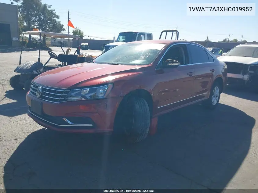 2017 VOLKSWAGEN PASSAT VIN 1VWAT7A3XHC019952 — фото 2