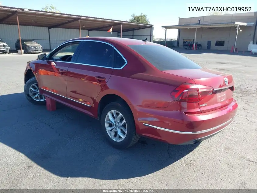 2017 VOLKSWAGEN PASSAT VIN 1VWAT7A3XHC019952 — фото 3