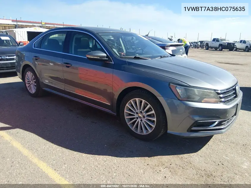 VOLKSWAGEN PASSAT 2017, VIN 1VWBT7A38HC075635