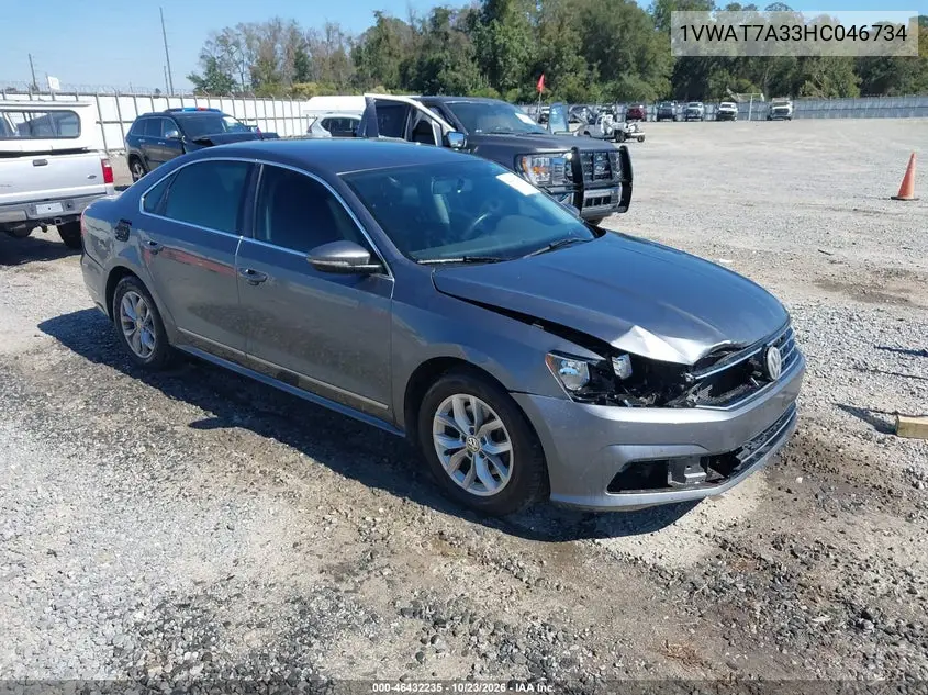VOLKSWAGEN PASSAT 2017, VIN 1VWAT7A33HC046734