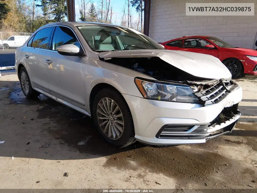 VOLKSWAGEN PASSAT 2017, VIN 1VWBT7A32HC039875