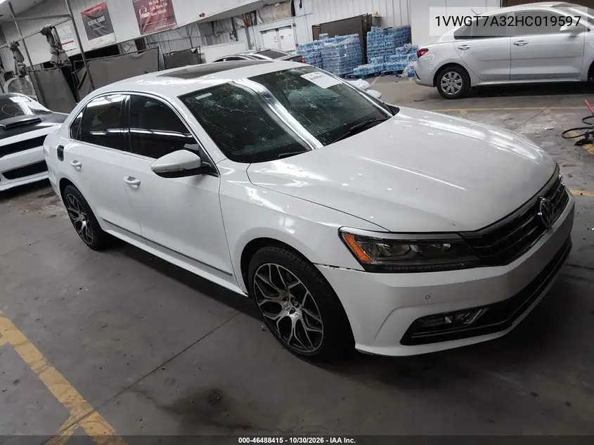 VOLKSWAGEN PASSAT 2017, VIN 1VWGT7A32HC019597