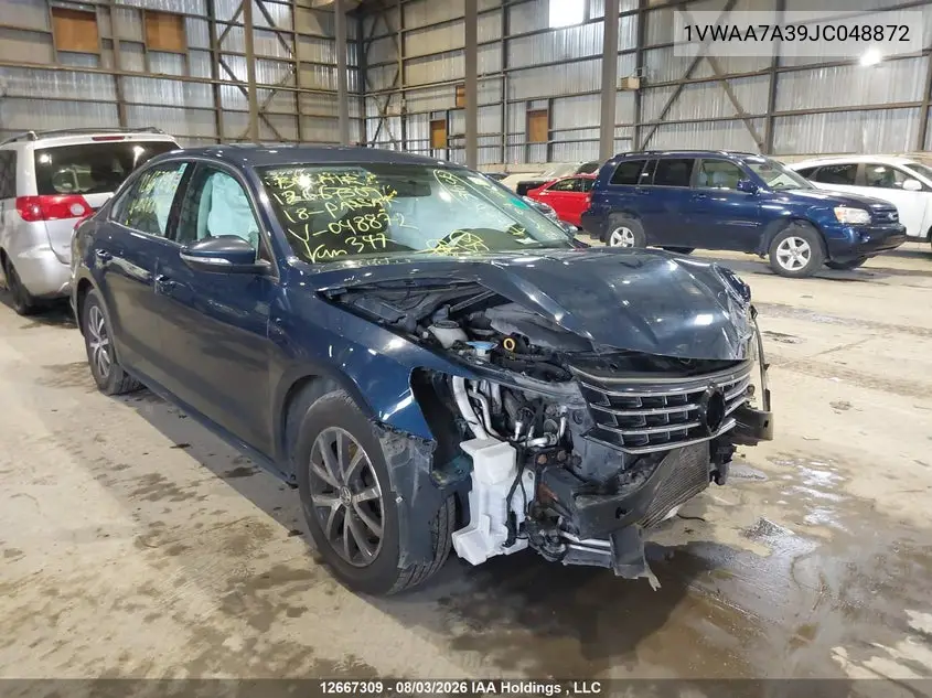 VOLKSWAGEN PASSAT 2018, VIN 1VWAA7A39JC048872