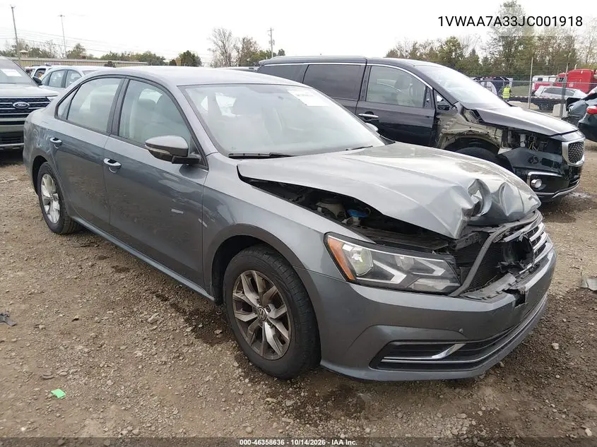 VOLKSWAGEN PASSAT 2018, VIN 1VWAA7A33JC001918
