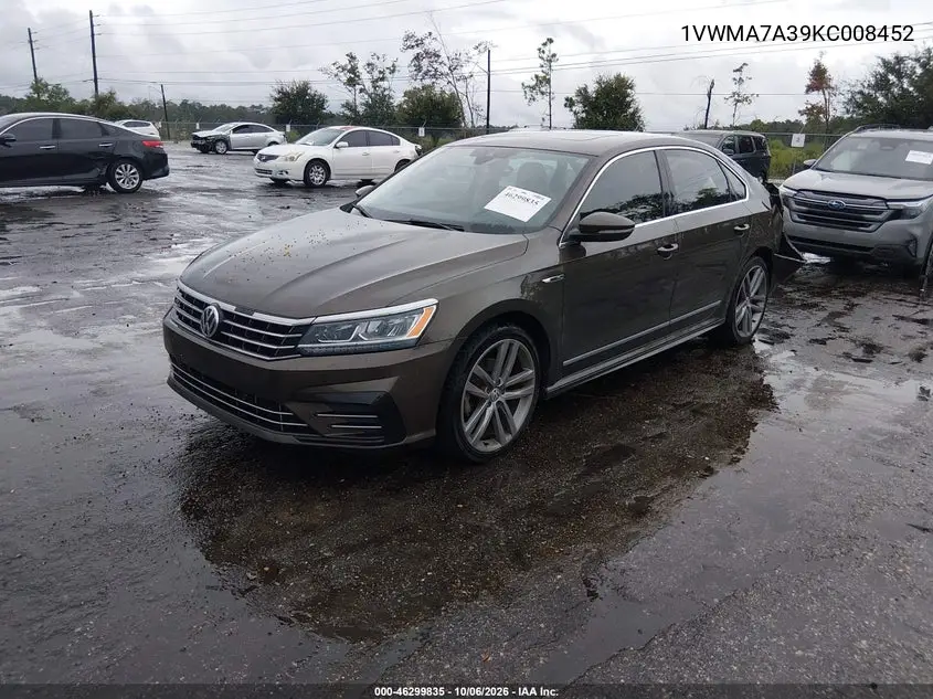 2019 VOLKSWAGEN PASSAT VIN 1VWMA7A39KC008452 — фото 2