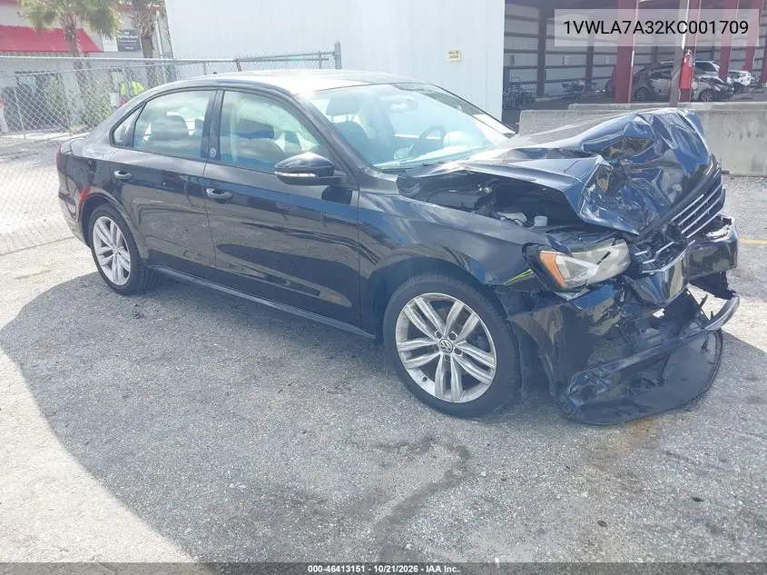VOLKSWAGEN PASSAT 2019, VIN 1VWLA7A32KC001709