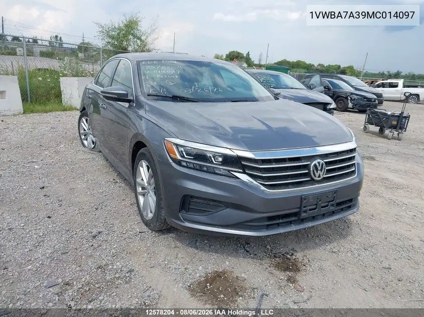 VOLKSWAGEN PASSAT 2021, VIN 1VWBA7A39MC014097