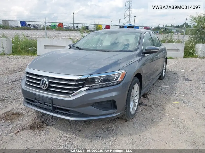 2021 VOLKSWAGEN PASSAT VIN 1VWBA7A39MC014097 — фото 2
