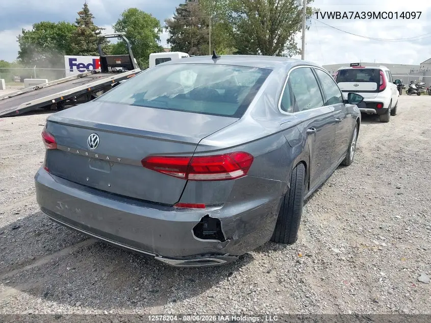 2021 VOLKSWAGEN PASSAT VIN 1VWBA7A39MC014097 — фото 4