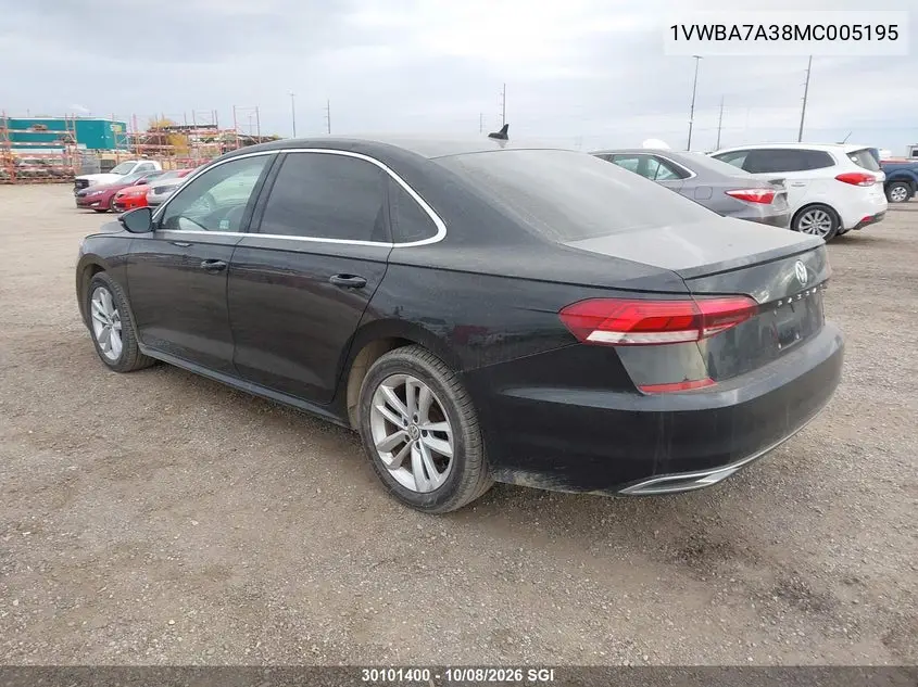 2021 VOLKSWAGEN PASSAT VIN 1VWBA7A38MC005195 — фото 3