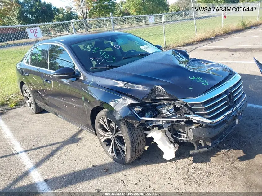 VOLKSWAGEN PASSAT 2021, VIN 1VWSA7A33MC006447