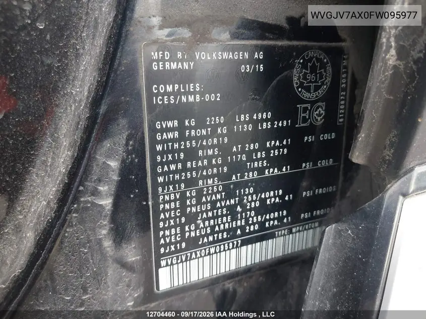 2015 VOLKSWAGEN TIGUAN VIN WVGJV7AX0FW095977 — фото 18