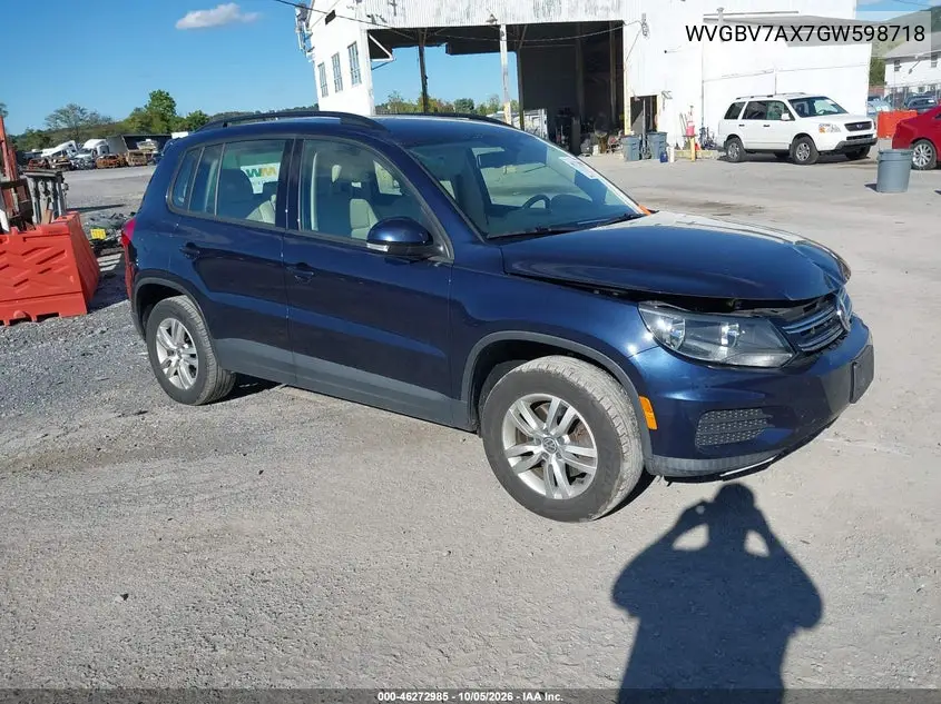 VOLKSWAGEN TIGUAN 2016, VIN WVGBV7AX7GW598718