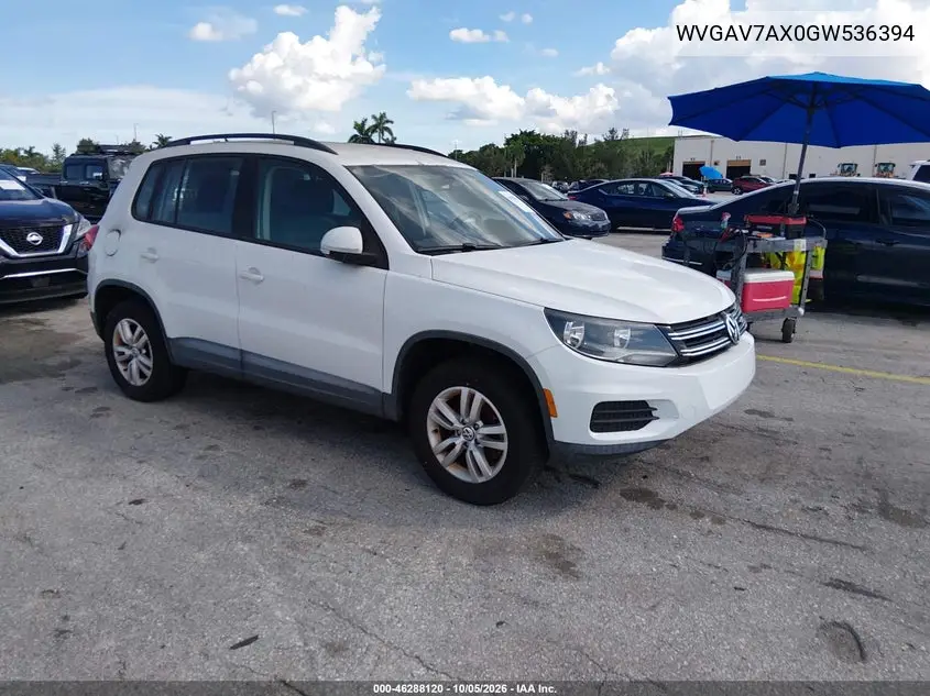 VOLKSWAGEN TIGUAN 2016, VIN WVGAV7AX0GW536394