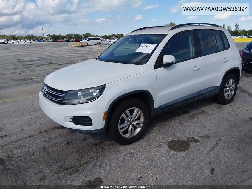 2016 VOLKSWAGEN TIGUAN VIN WVGAV7AX0GW536394 — фото 2