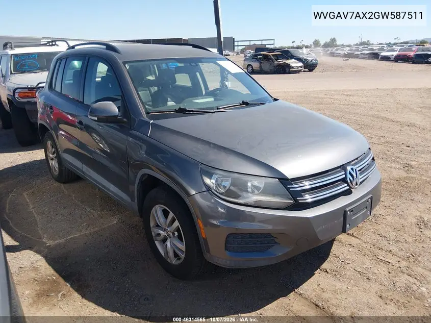 VOLKSWAGEN TIGUAN 2016, VIN WVGAV7AX2GW587511