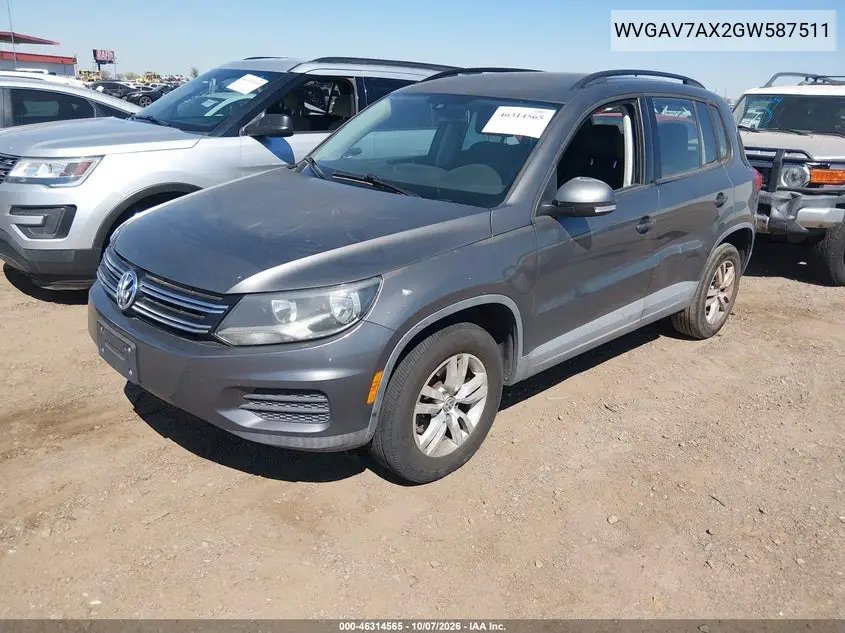 2016 VOLKSWAGEN TIGUAN VIN WVGAV7AX2GW587511 — фото 2