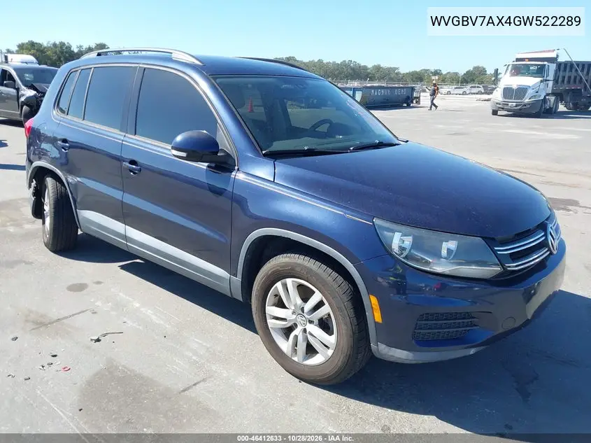 VOLKSWAGEN TIGUAN 2016, VIN WVGBV7AX4GW522289