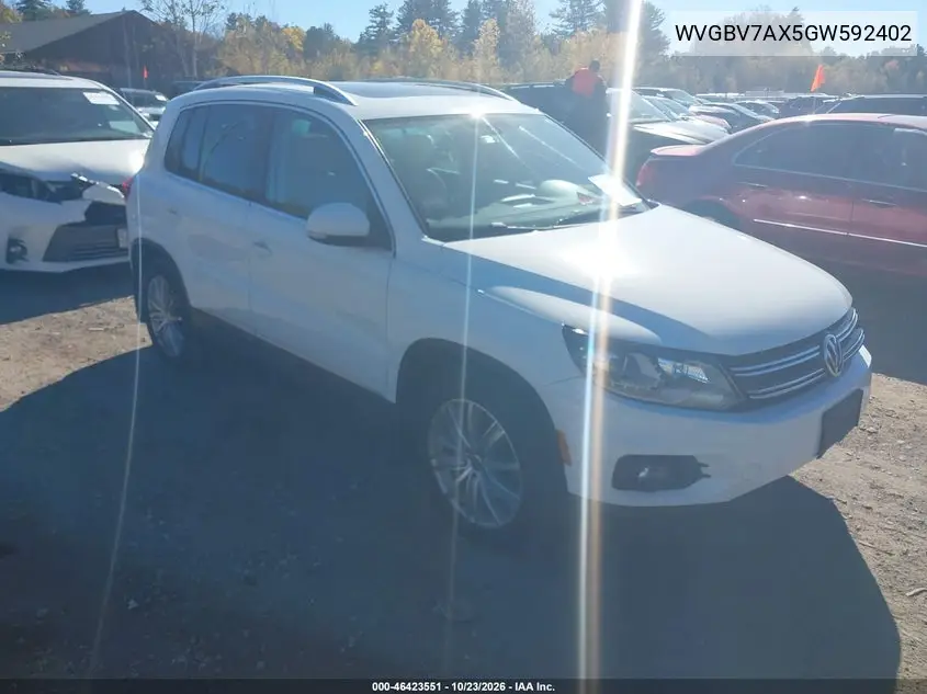 VOLKSWAGEN TIGUAN 2016, VIN WVGBV7AX5GW592402