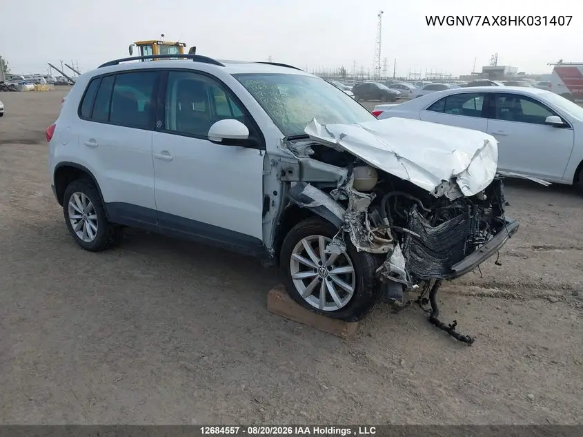 VOLKSWAGEN TIGUAN 2017, VIN WVGNV7AX8HK031407