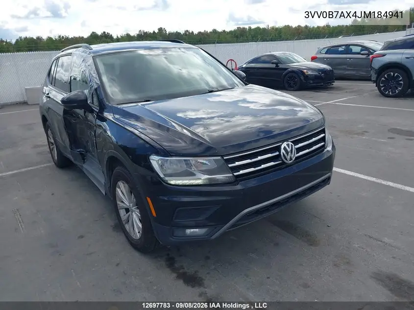 VOLKSWAGEN TIGUAN 2018, VIN 3VV0B7AX4JM184941
