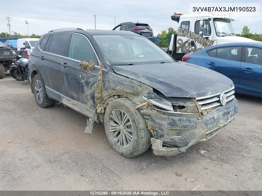 VOLKSWAGEN TIGUAN 2018, VIN 3VV4B7AX3JM190523
