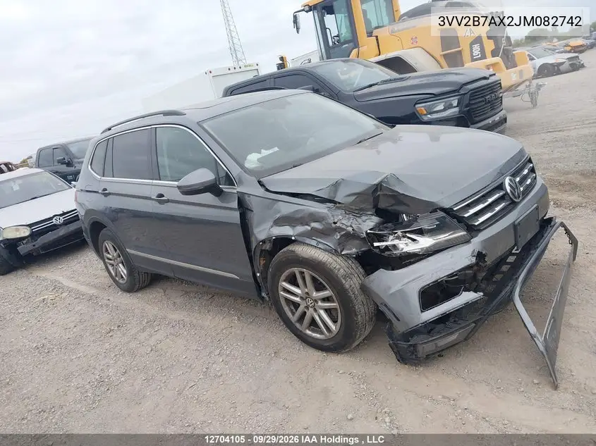 VOLKSWAGEN TIGUAN 2018, VIN 3VV2B7AX2JM082742