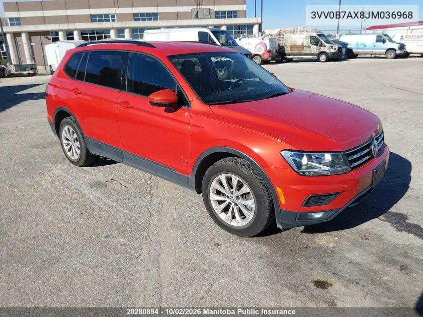 VOLKSWAGEN TIGUAN 2018, VIN 3VV0B7AX8JM036968