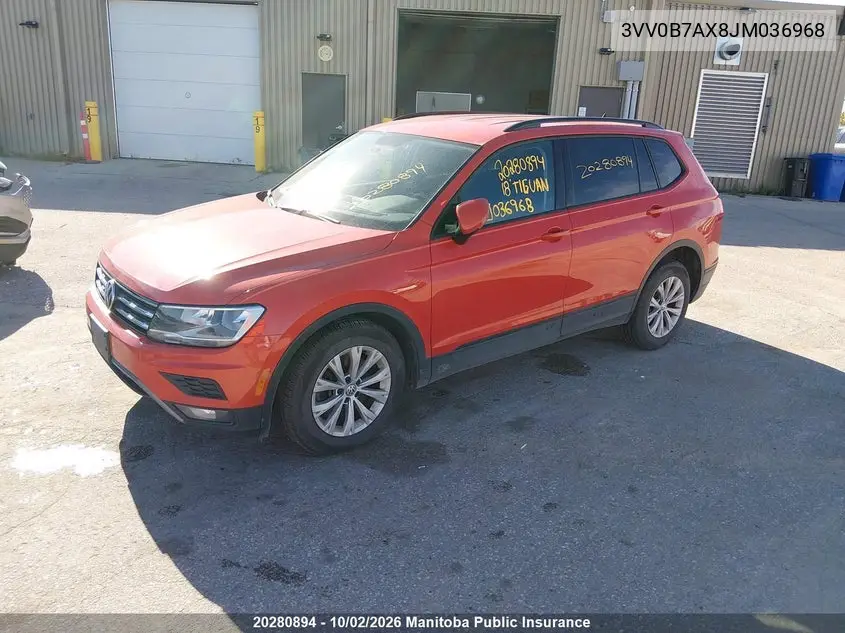 2018 VOLKSWAGEN TIGUAN VIN 3VV0B7AX8JM036968 — фото 2