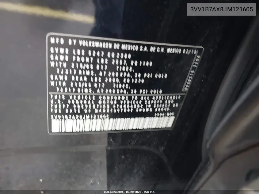 2018 VOLKSWAGEN TIGUAN VIN 3VV1B7AX8JM121605 — фото 9