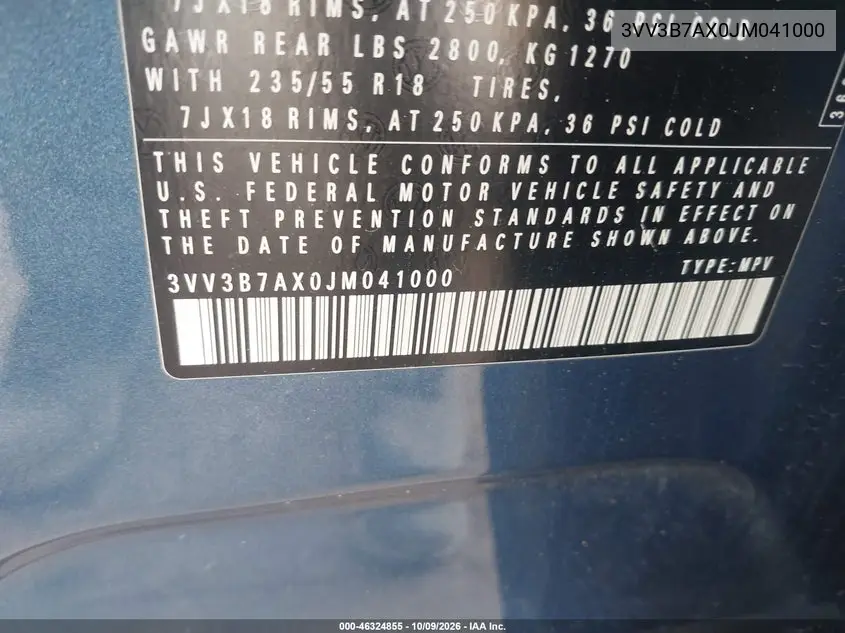 2018 VOLKSWAGEN TIGUAN VIN 3VV3B7AX0JM041000 — фото 9
