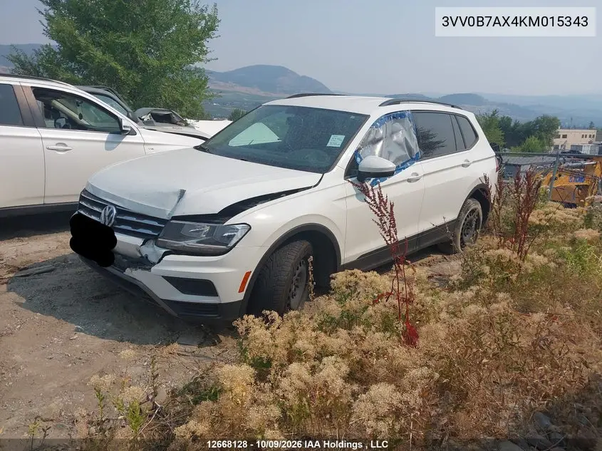 2019 VOLKSWAGEN TIGUAN VIN 3VV0B7AX4KM015343 — фото 2