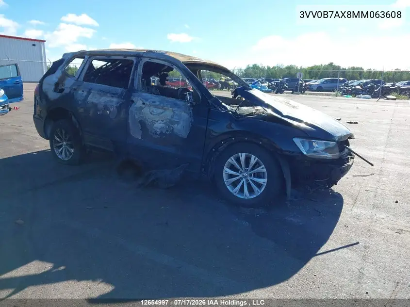VOLKSWAGEN TIGUAN 2021, VIN 3VV0B7AX8MM063608