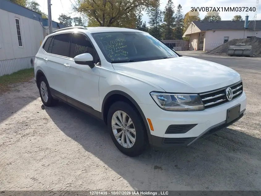 VOLKSWAGEN TIGUAN 2021, VIN 3VV0B7AX1MM037240
