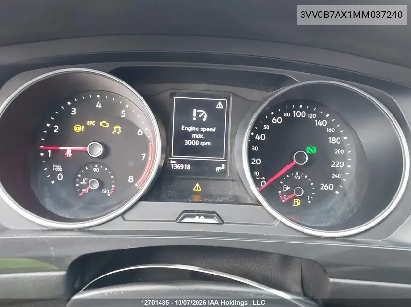 2021 VOLKSWAGEN TIGUAN VIN 3VV0B7AX1MM037240 — фото 7