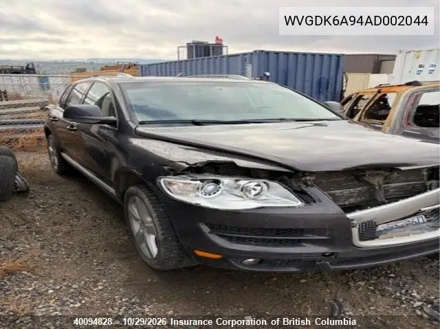 VOLKSWAGEN TOUAREG 2010, VIN WVGDK6A94AD002044