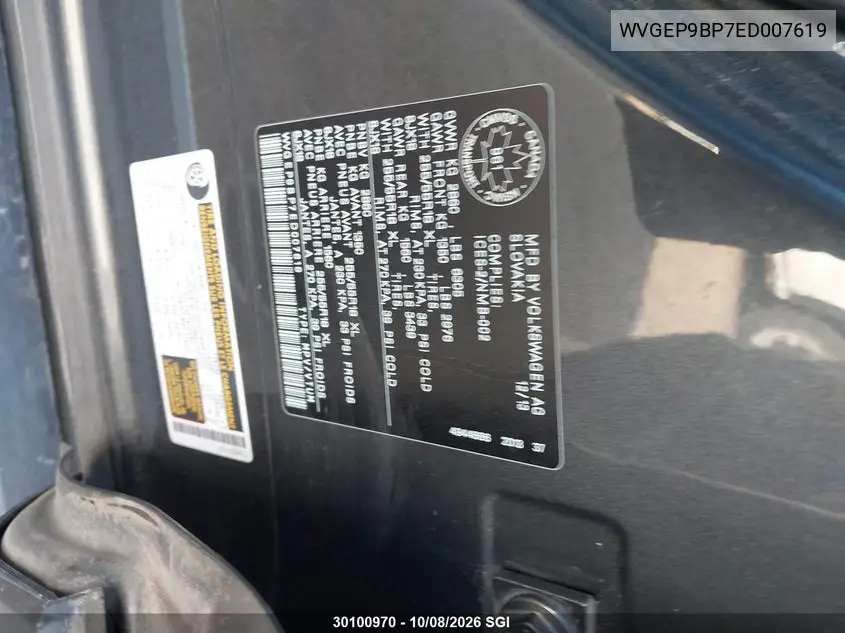 2014 VOLKSWAGEN TOUAREG VIN WVGEP9BP7ED007619 — фото 9