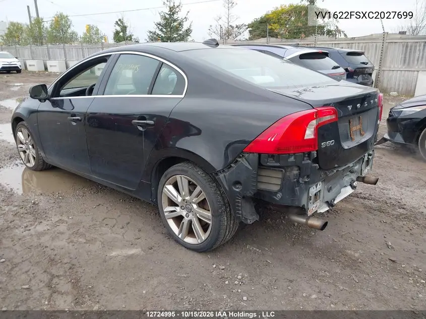 2012 VOLVO S60 VIN YV1622FSXC2027699 — фото 3