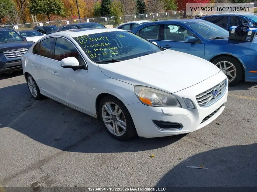 VOLVO S60 2012, VIN YV1902FH6C2136961