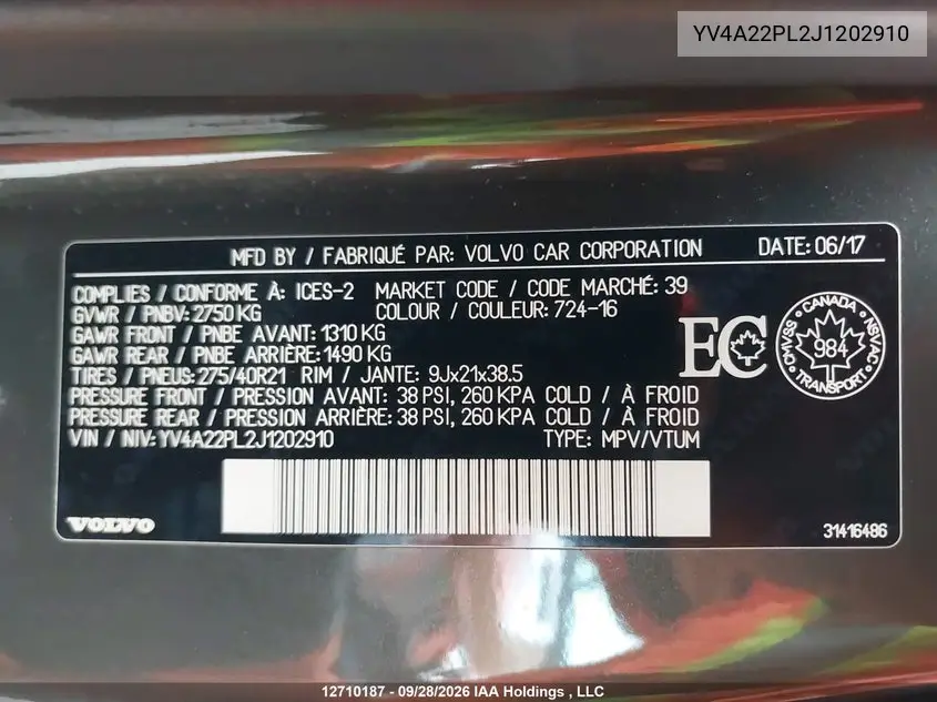 2018 VOLVO XC90 VIN YV4A22PL2J1202910 — фото 18