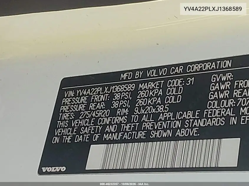 2018 VOLVO XC90 VIN YV4A22PLXJ1368589 — фото 9