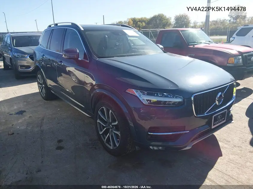 VOLVO XC90 2019, VIN YV4A22PK5K1494478